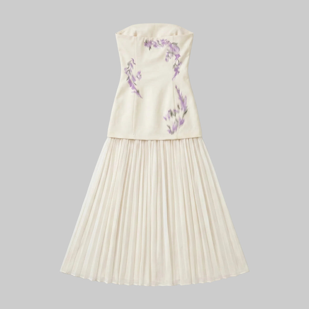 Eastern Romance Lavender Embroidery Strapless Maxi Dress