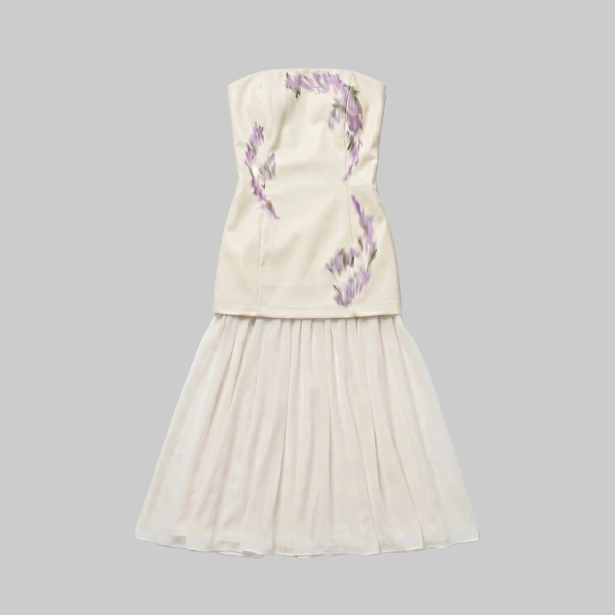 Eastern Romance Lavender Embroidery Strapless Maxi Dress