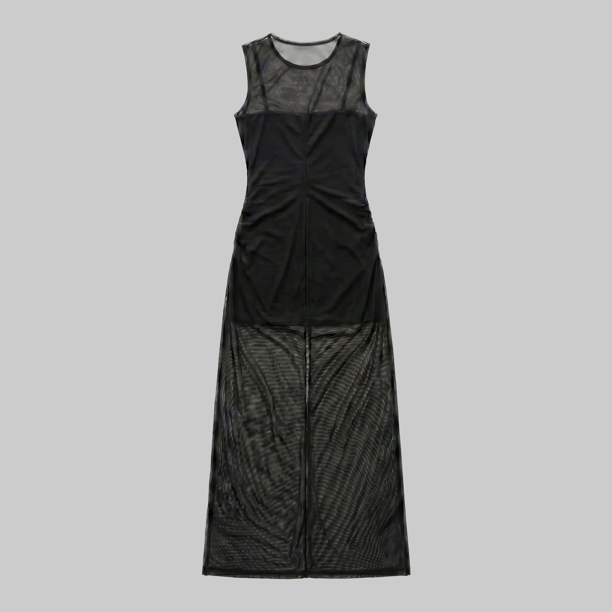 Gothic Floral Mesh Ruched Maxi Dress
