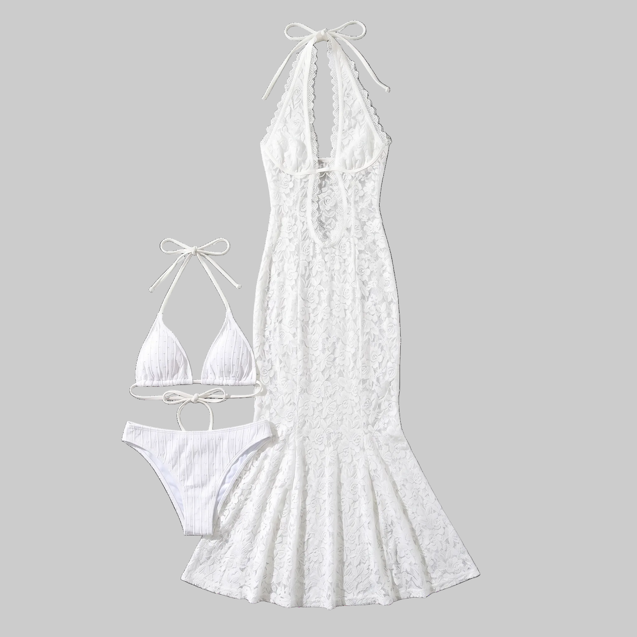 Aura Lace Halter Beach Maxi Dress & Matching Bikini Set