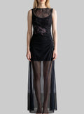 Gothic Floral Mesh Ruched Maxi Dress