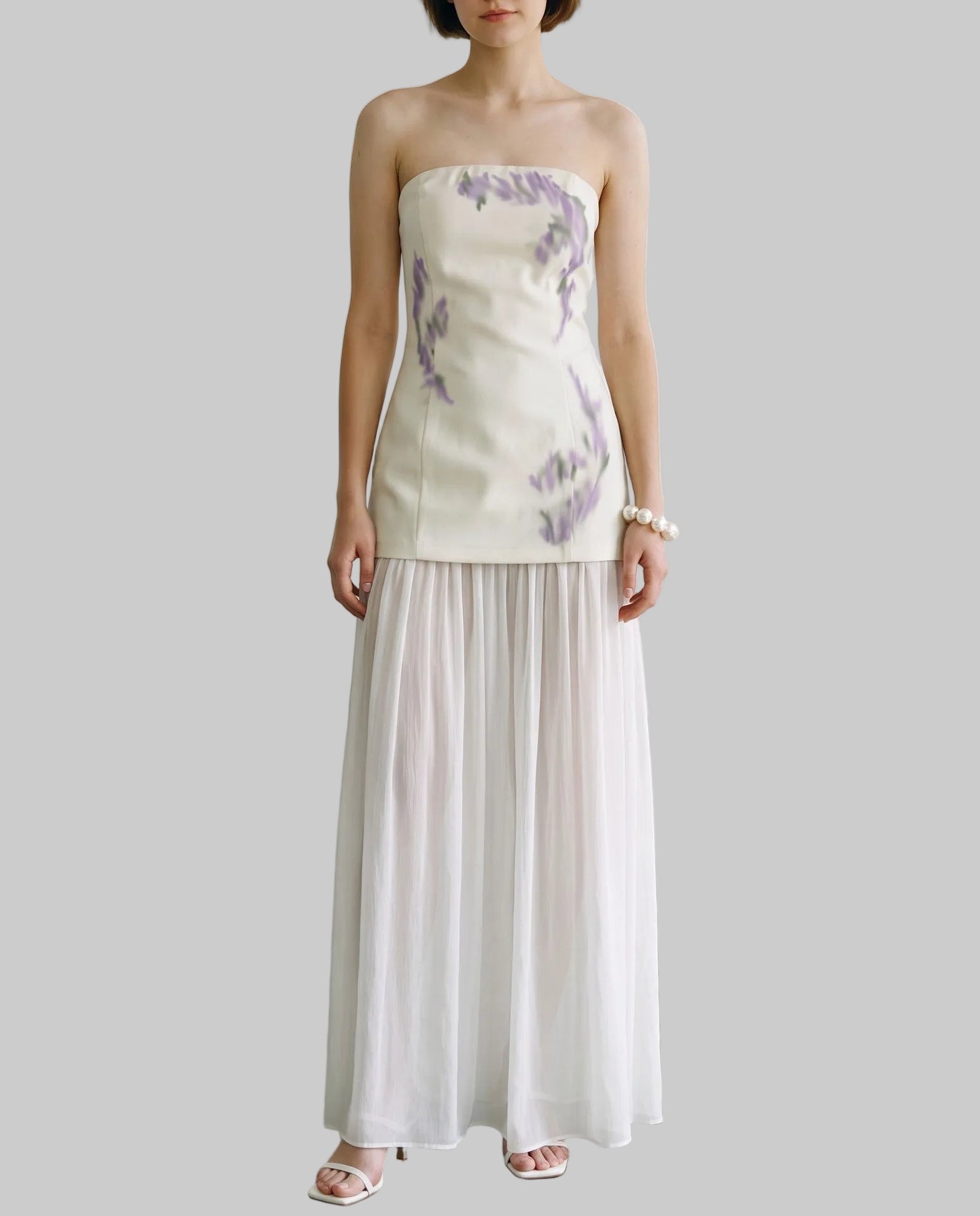 Eastern Romance Lavender Embroidery Strapless Maxi Dress