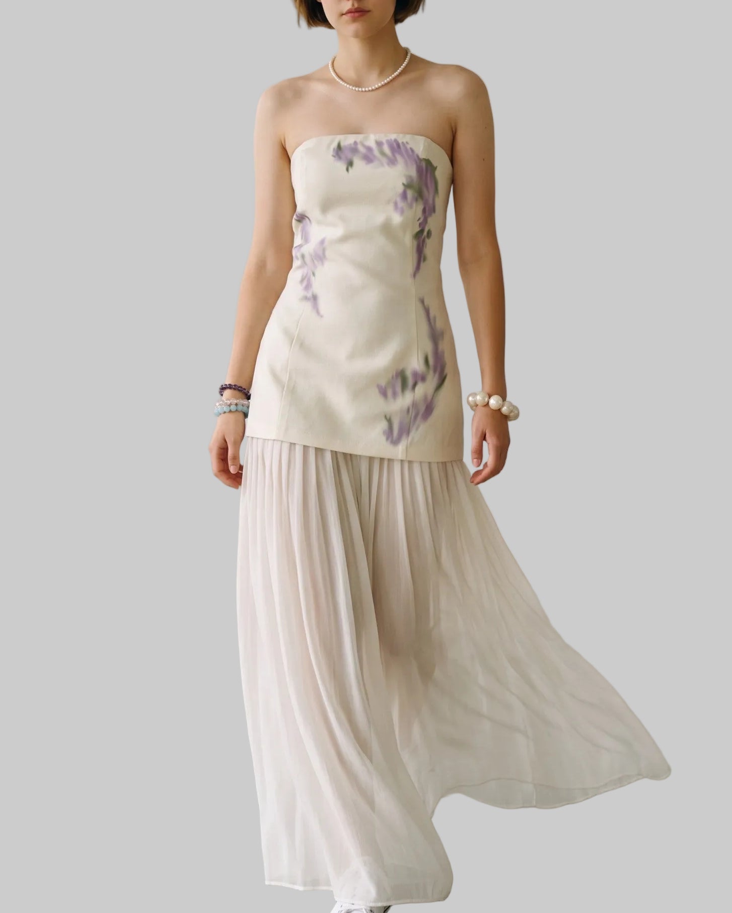 Eastern Romance Lavender Embroidery Strapless Maxi Dress