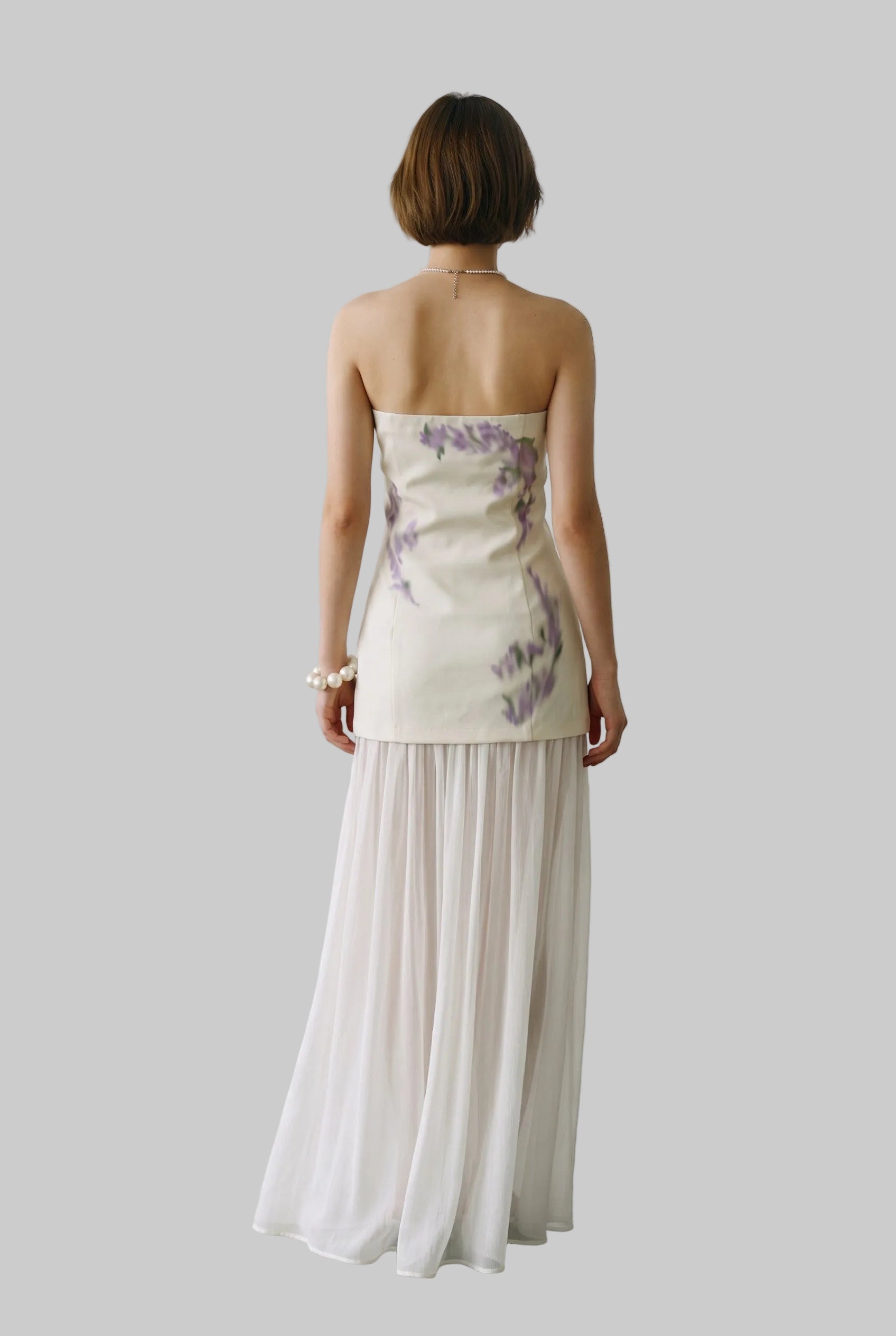 Eastern Romance Lavender Embroidery Strapless Maxi Dress