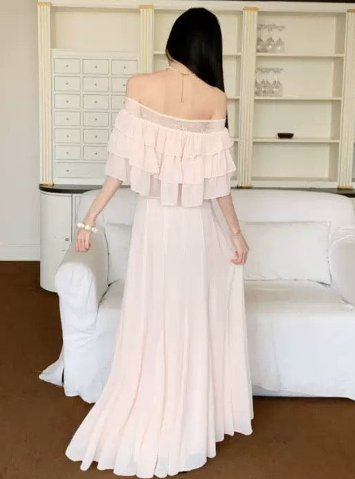 Off-Shoulder Lace Corset Top - Vintage Ruffle Chiffon Blouse