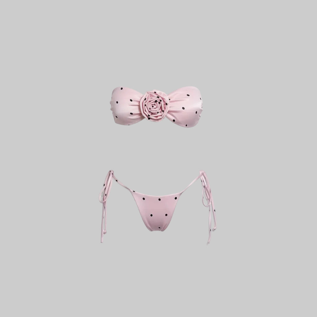 Pink Polka Dot 3D Rose Bikini