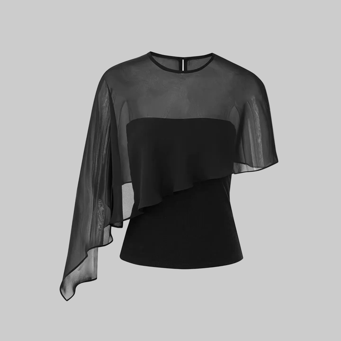 Aura One-Shoulder Chiffon Cape Blouse