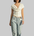 Cream French Cowl Neck Top