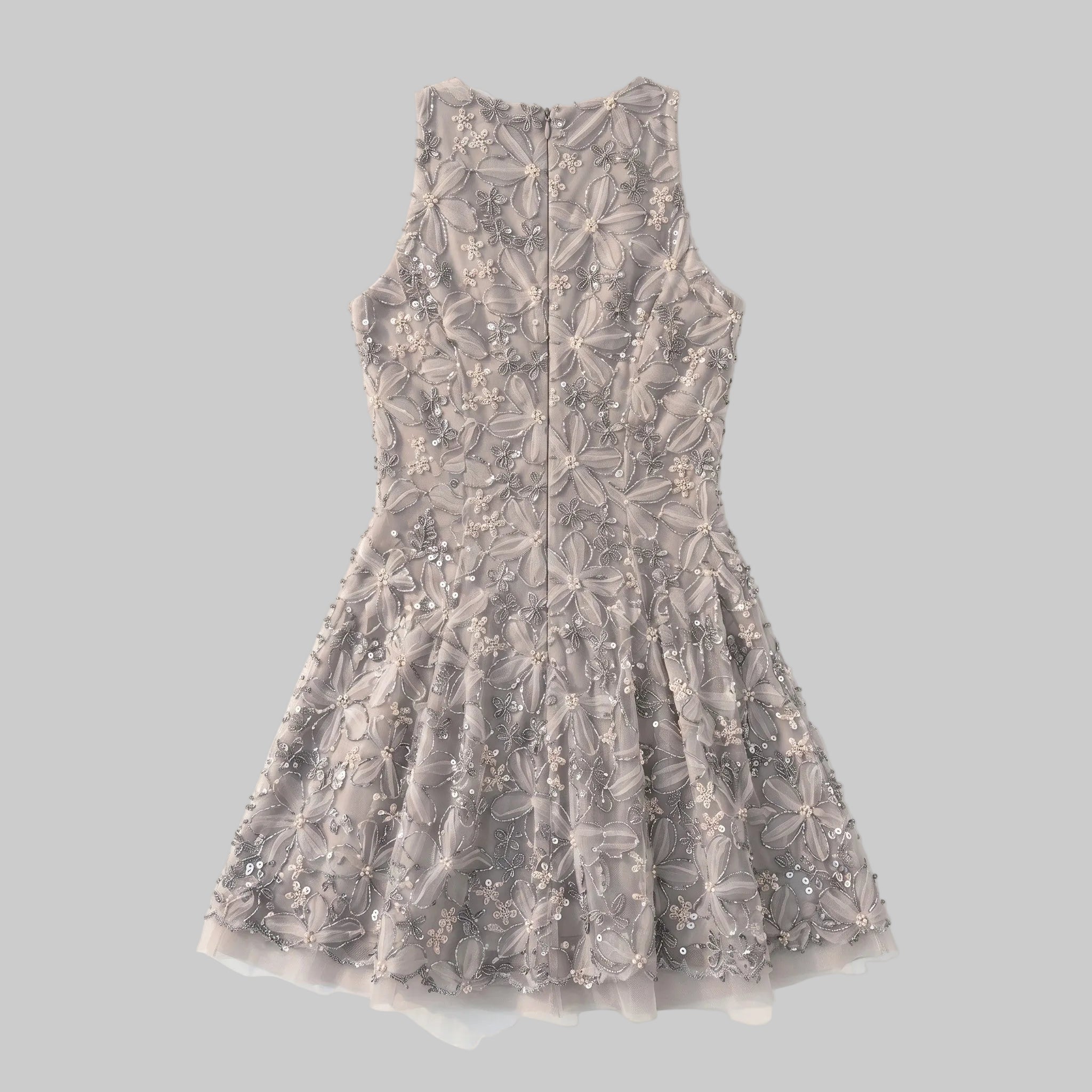 Ethereal Floral Embroidered Tulle Trim Dress