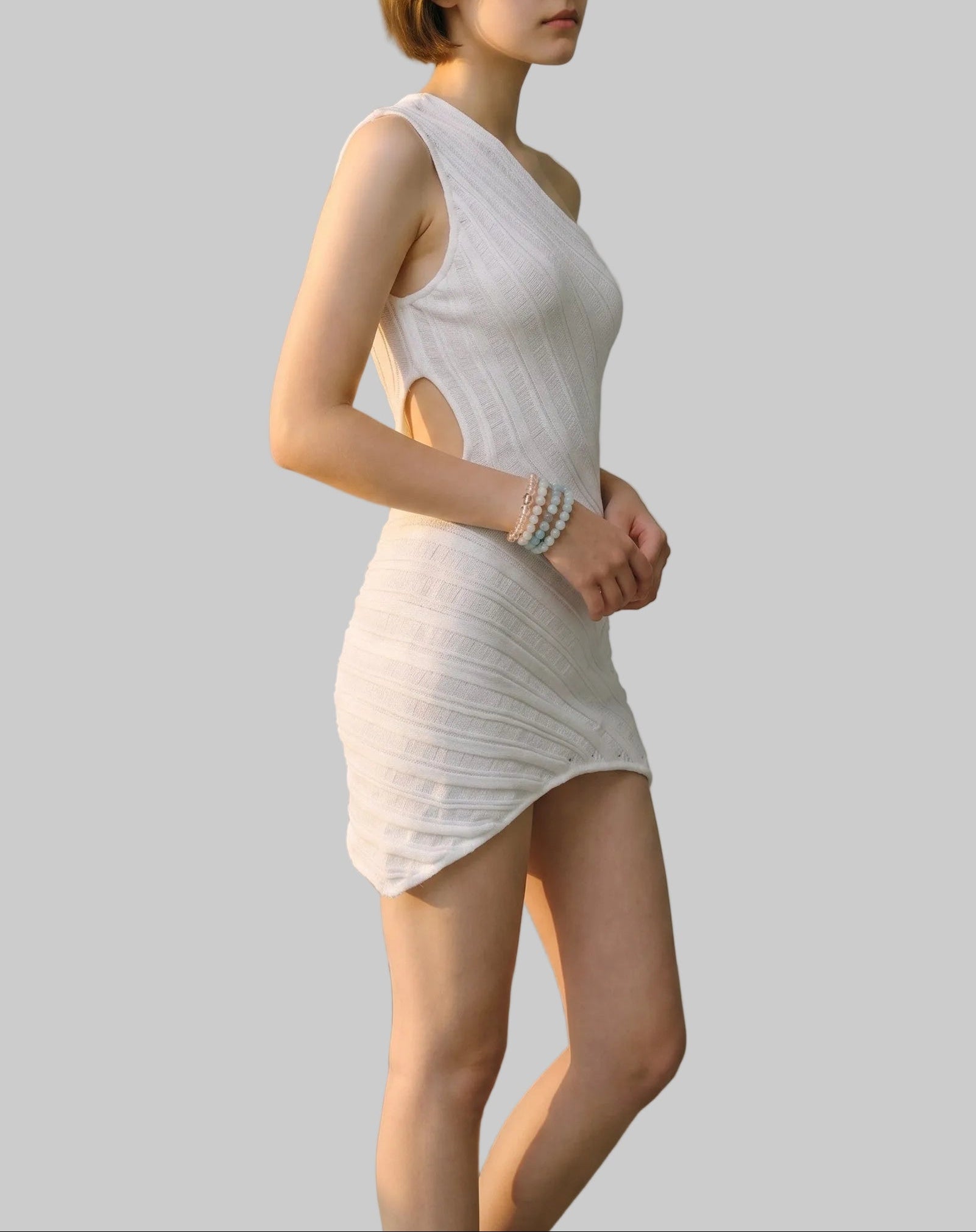 Aria Ribbed One-Shoulder Side Cutout Mini Dress