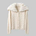 Colette ivory fur collar knit cardigan with button front