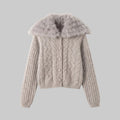 Colette oatmeal fur collar knit cardigan with button