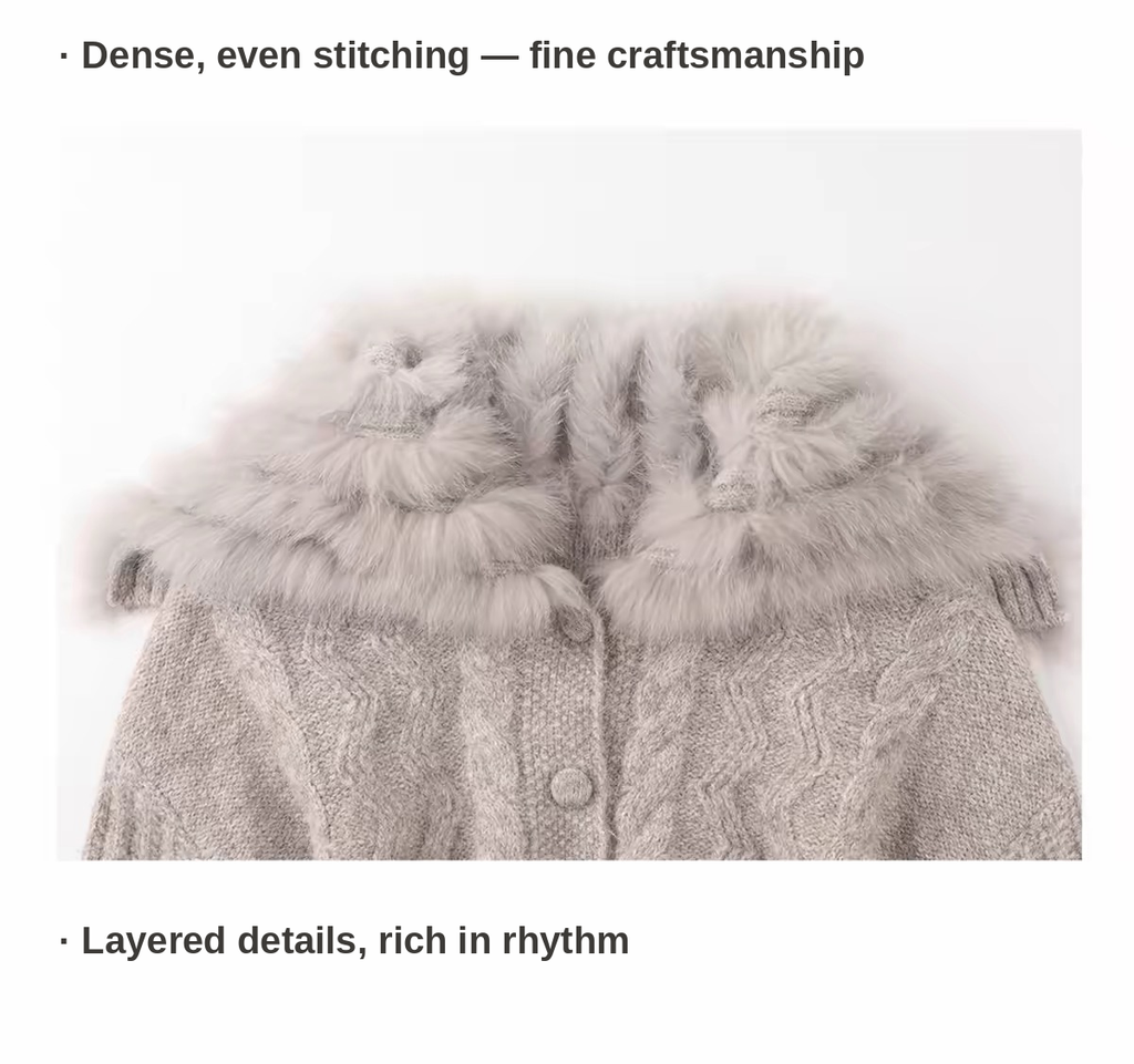 Colette oatmeal fur collar knit cardigan with button