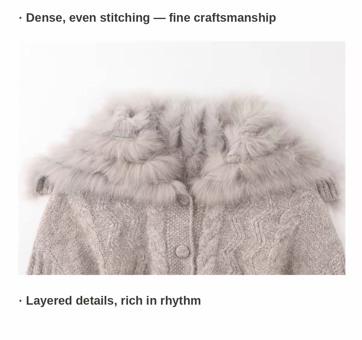 Colette oatmeal fur collar knit cardigan with button