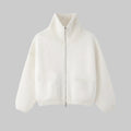 Elodie ivory wool zip-up cardigan with high neck and front pockets
