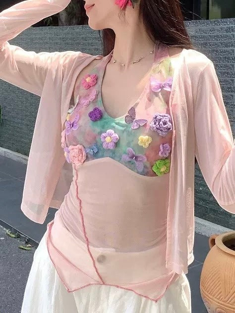 3D Floral Halter Camisole Top