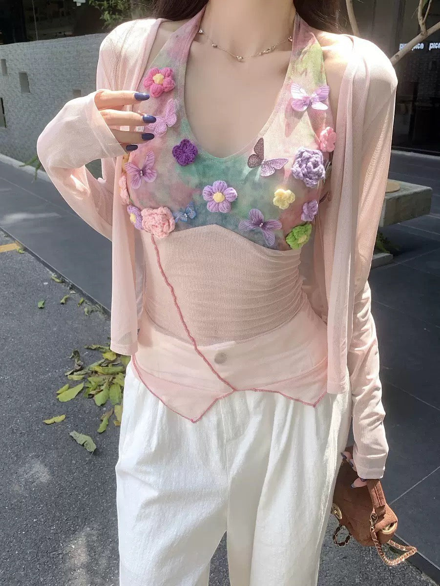 3D Floral Halter Camisole Top