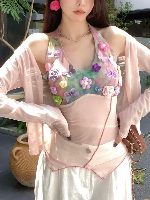 3D Floral Halter Camisole Top