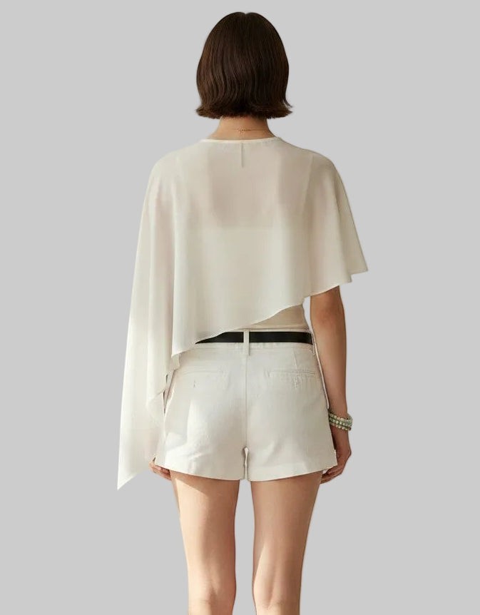 Asymmetric Chiffon Cape Blouse