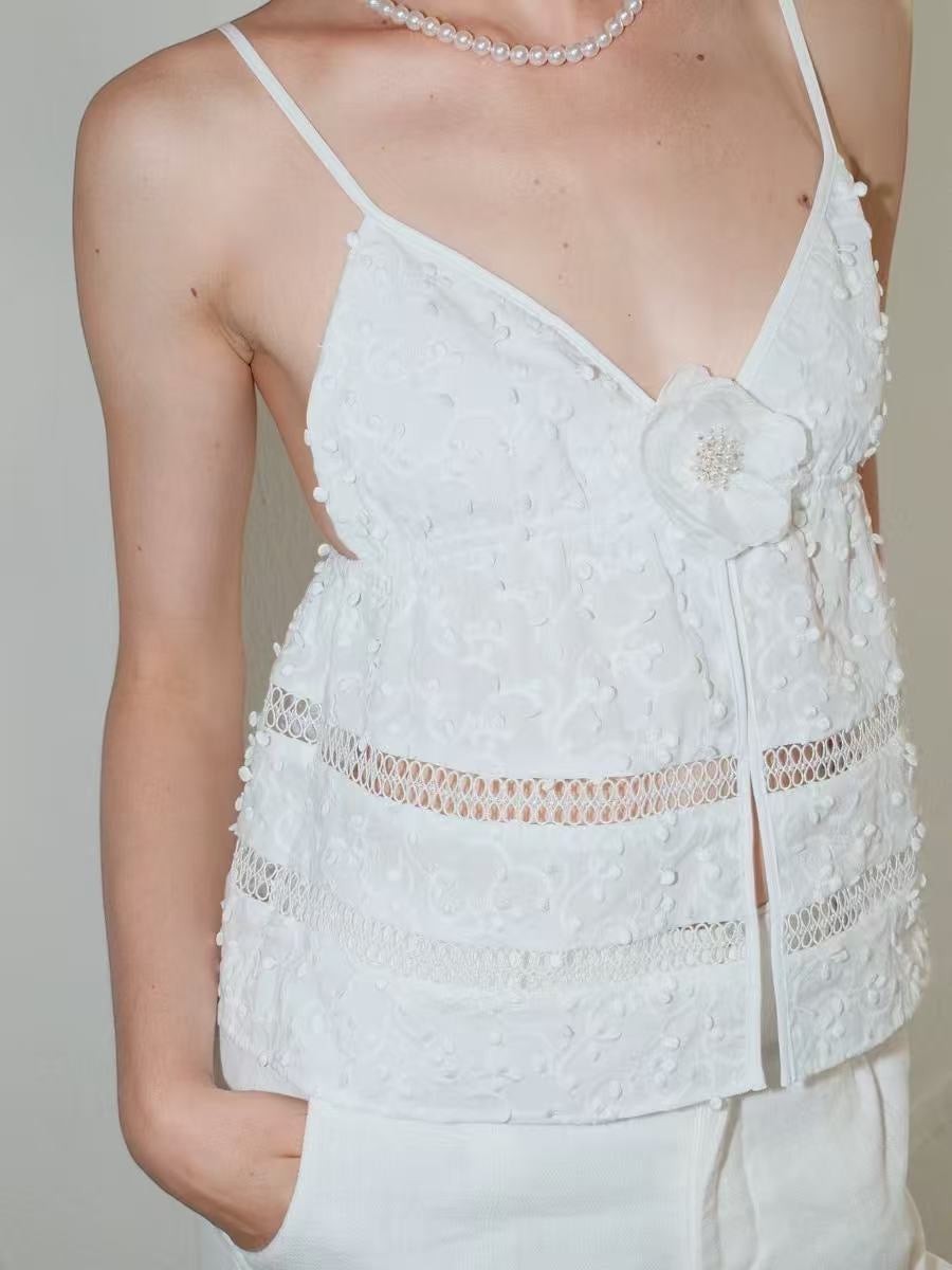 Elegant Lace Patchwork V Neck Split Hem Tank