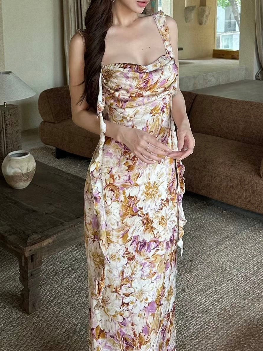 Monet's Garden · Silk-Touch Floral Backless Dress