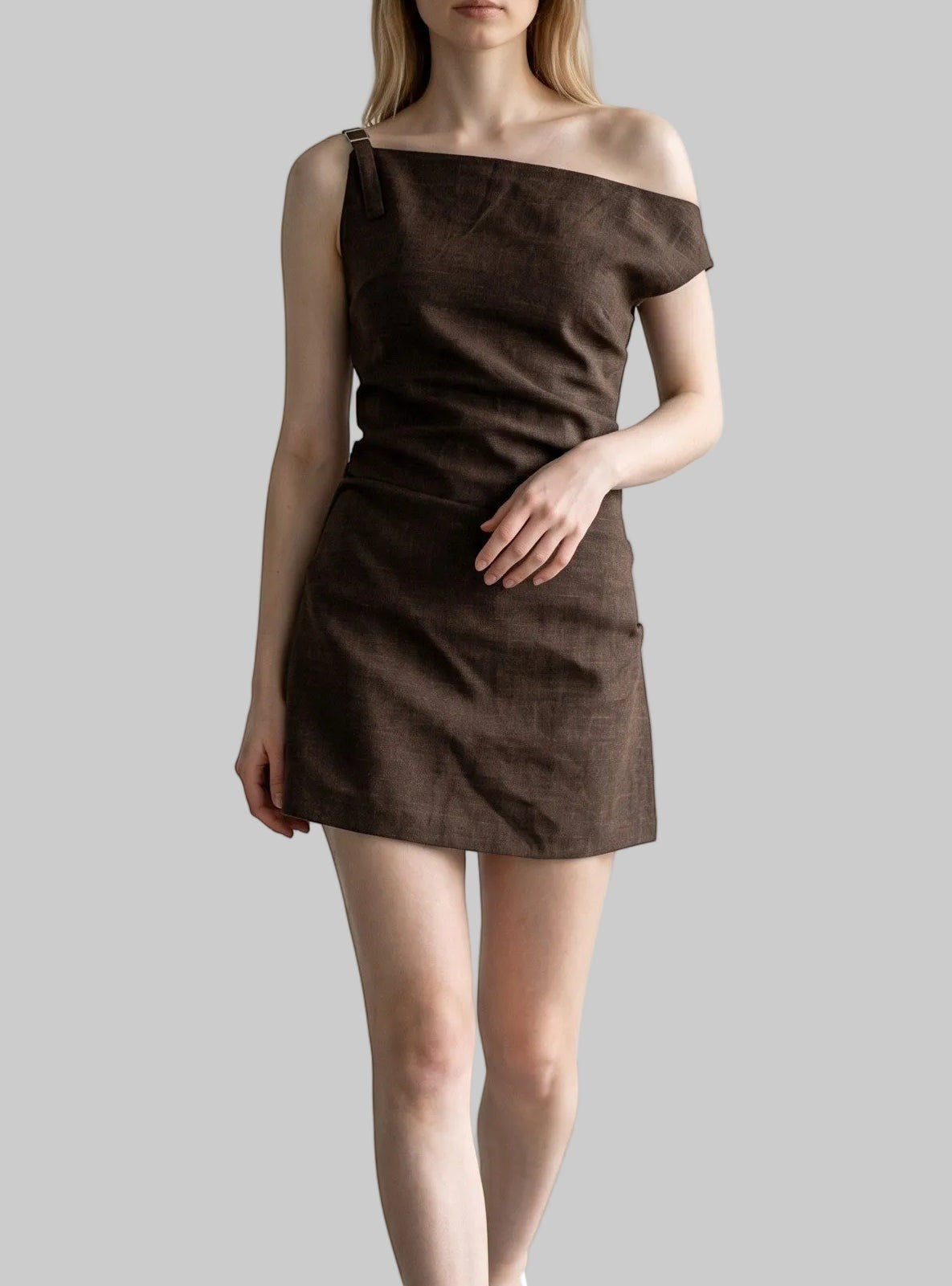 Asymmetric Deconstructed Linen Mini Dress