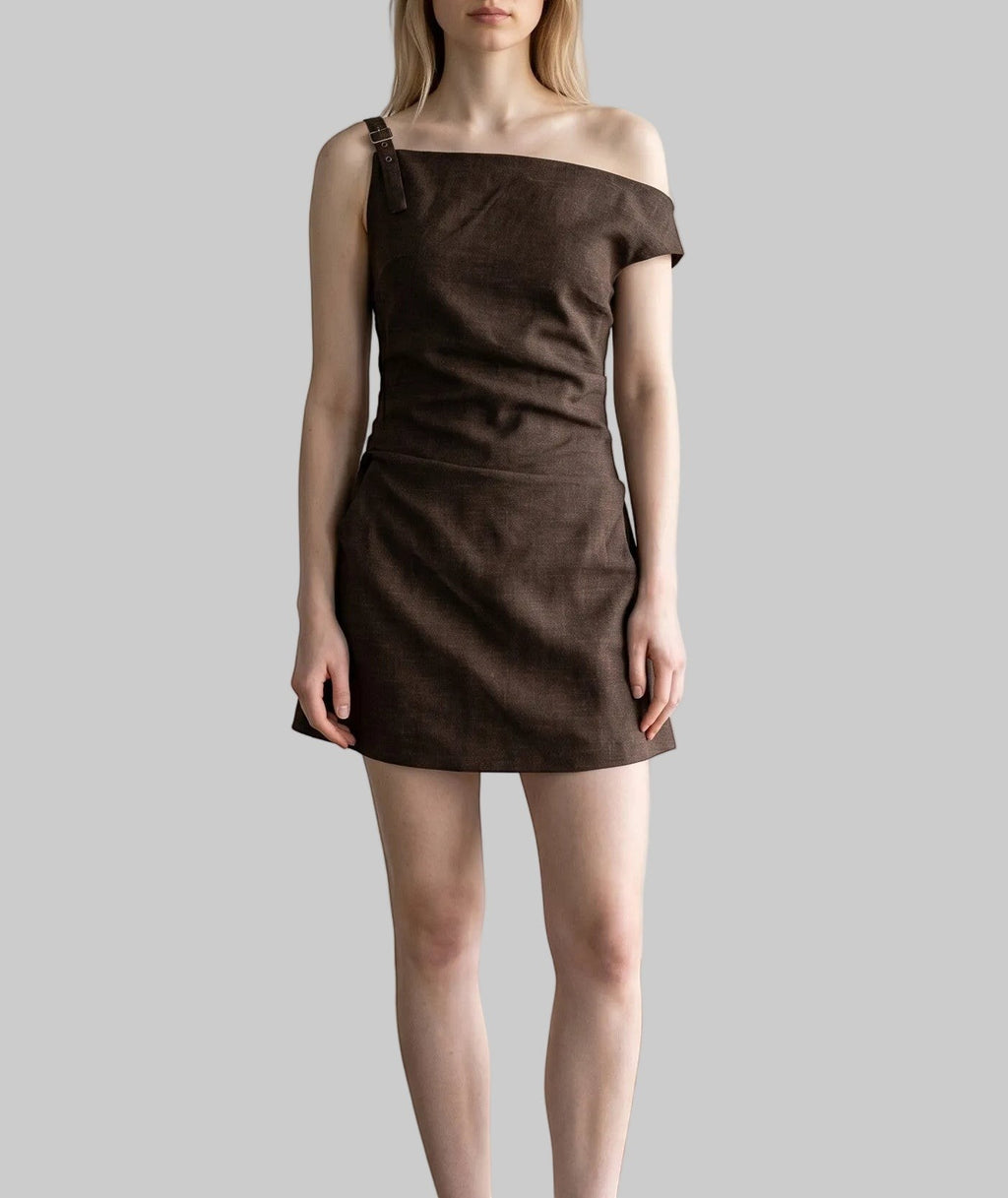 Asymmetric Deconstructed Linen Mini Dress