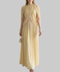 Athena Pleated Halter Maxi Dress with Cape