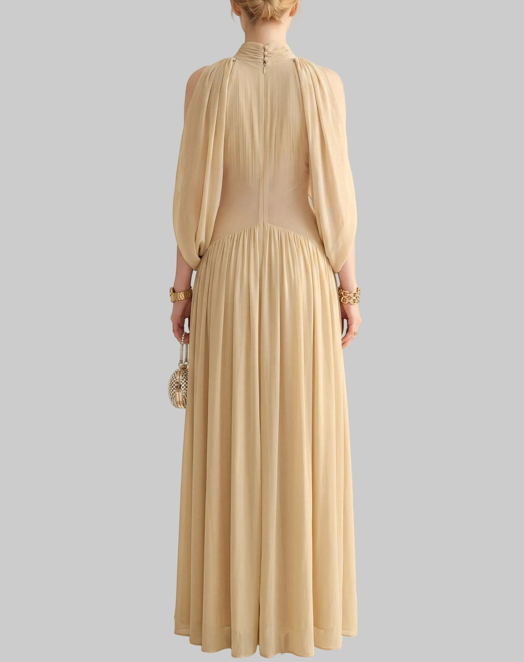 Athena Pleated Halter Maxi Dress with Cape
