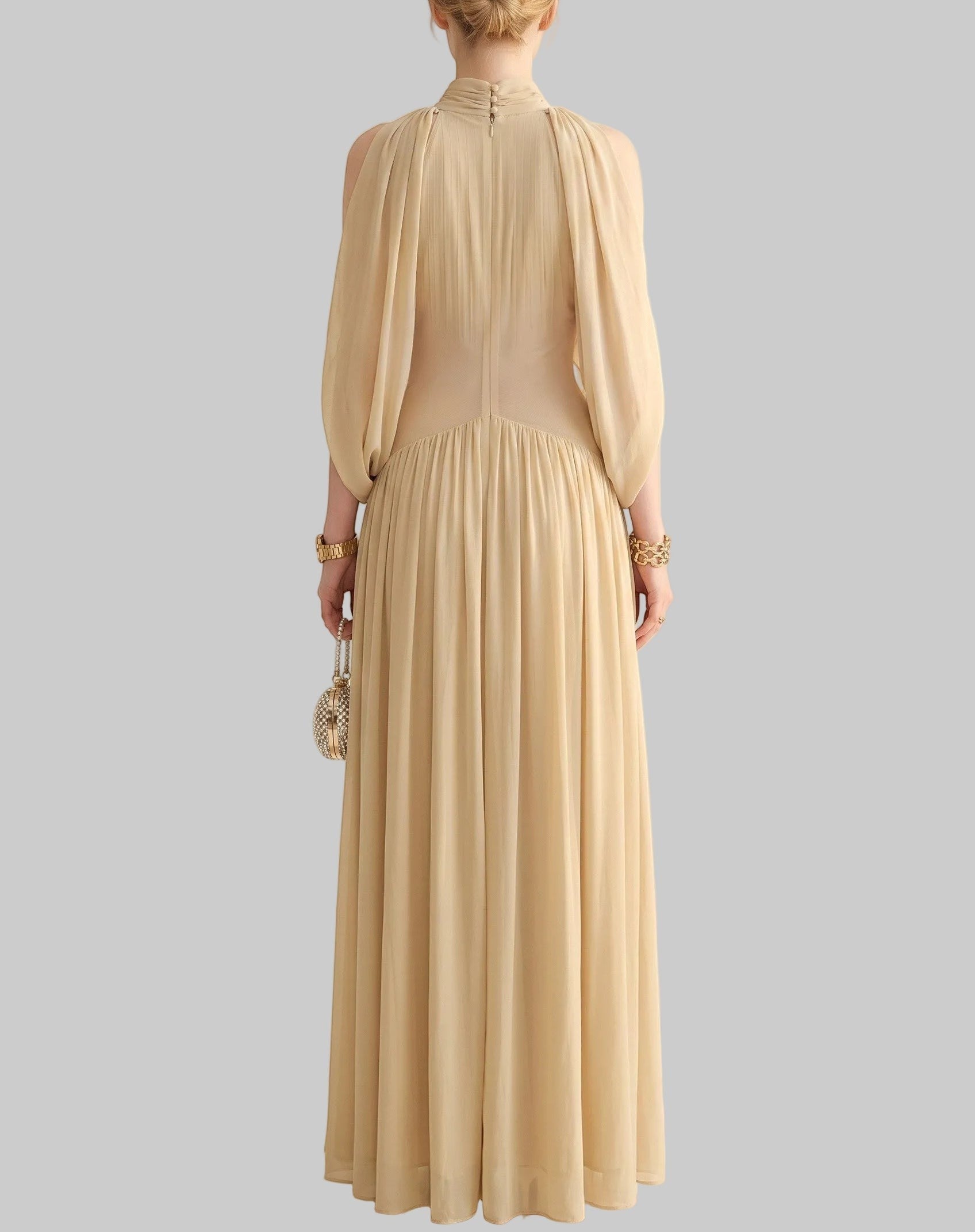 Athena Pleated Halter Maxi Dress with Cape
