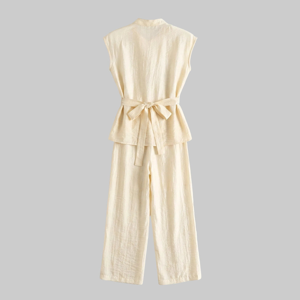 French Cottage Asymmetric Wrap Linen Pant Set