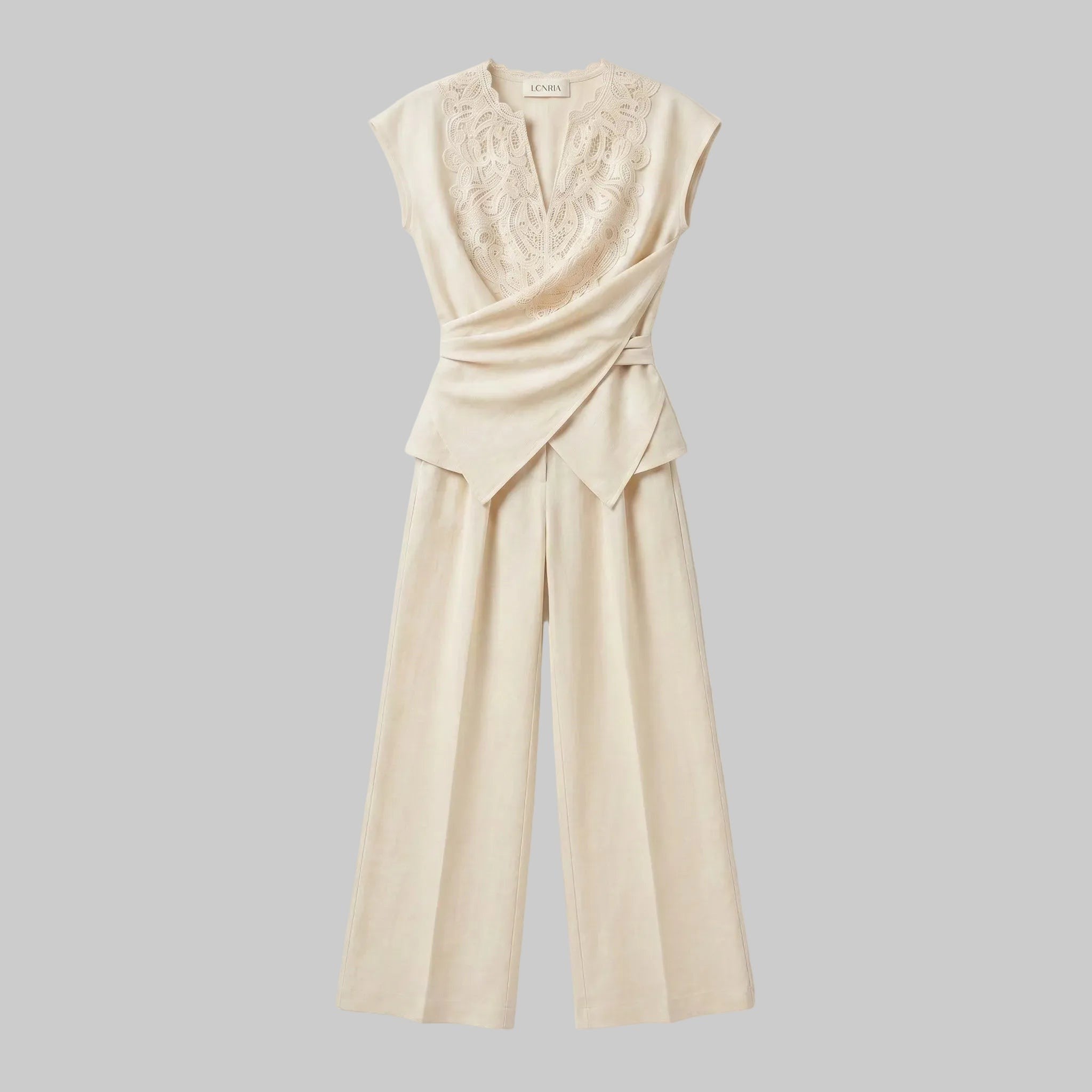 French Cottage Asymmetric Wrap Linen Pant Set