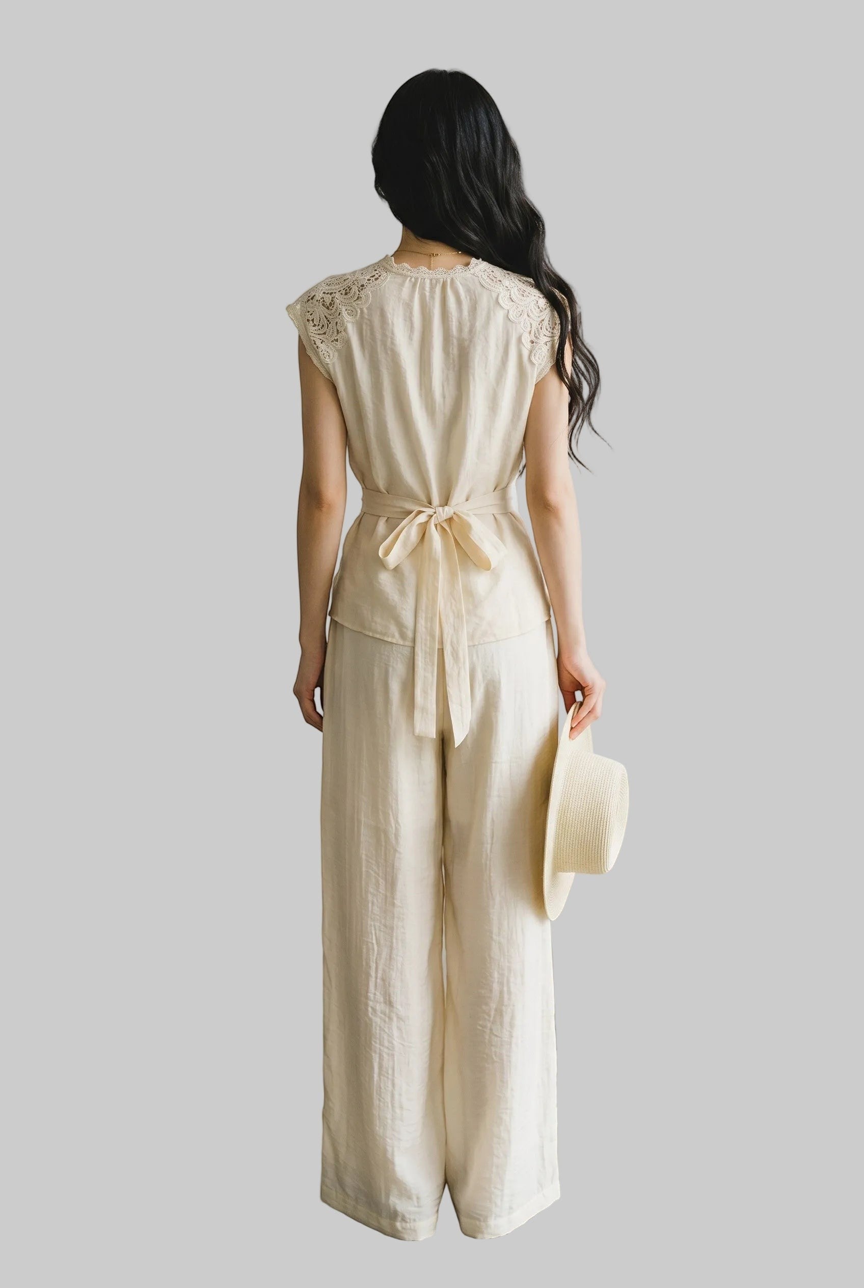 French Cottage Asymmetric Wrap Linen Pant Set