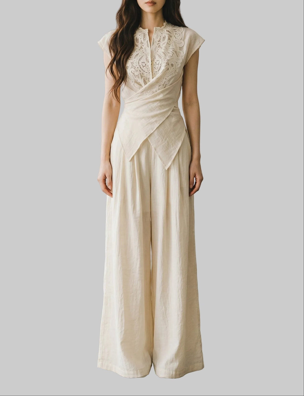 French Cottage Asymmetric Wrap Linen Pant Set