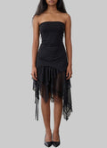 Strapless Asymmetric Mesh Ruffle Dress