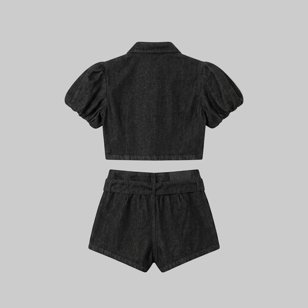 Structured Sailor Button Crop Top & Belted Short Set