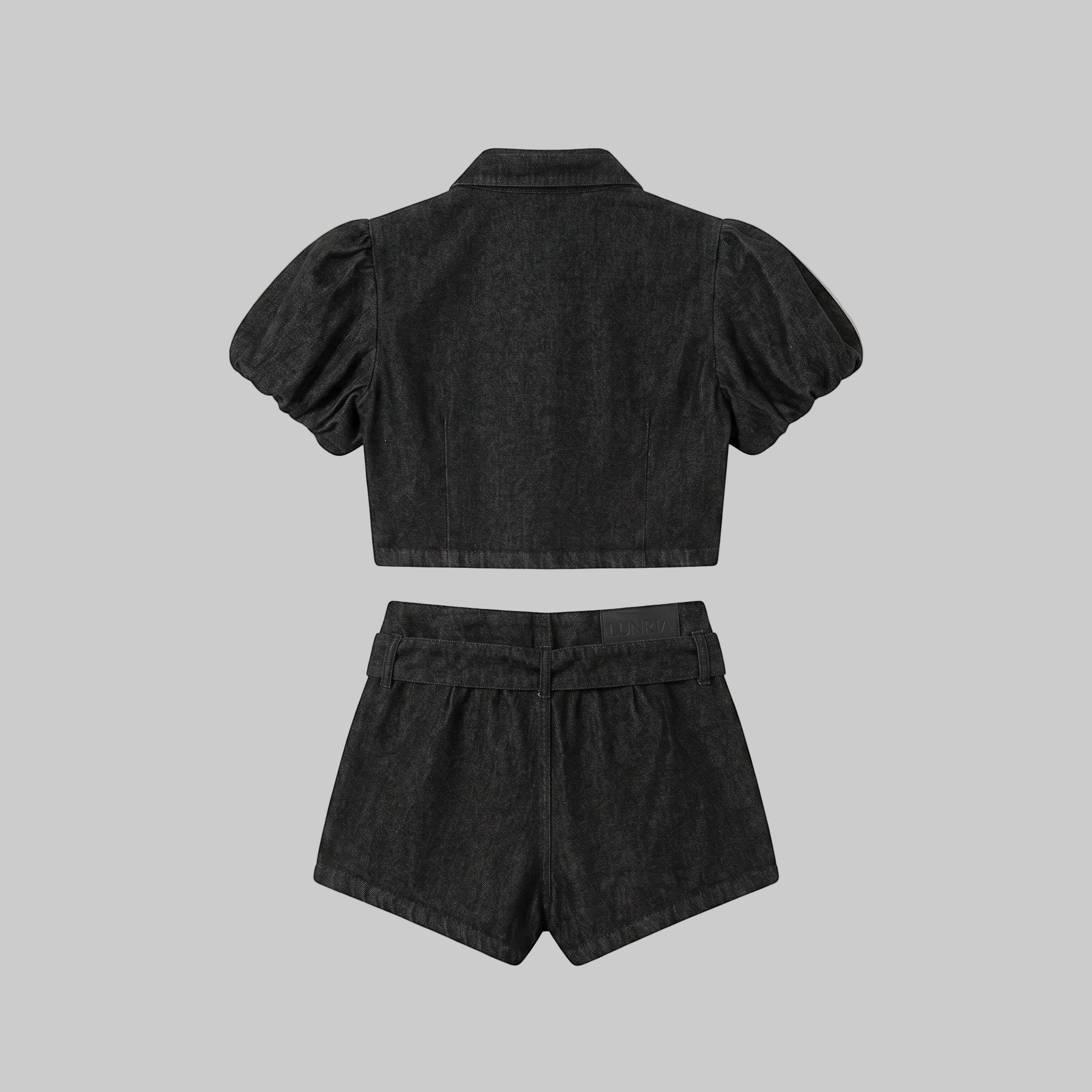Structured Sailor Button Crop Top & Belted Short Set
