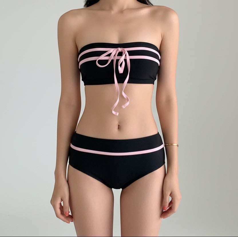 Balletcore Strapless Two-Piece Swimsuit - Pink & Black