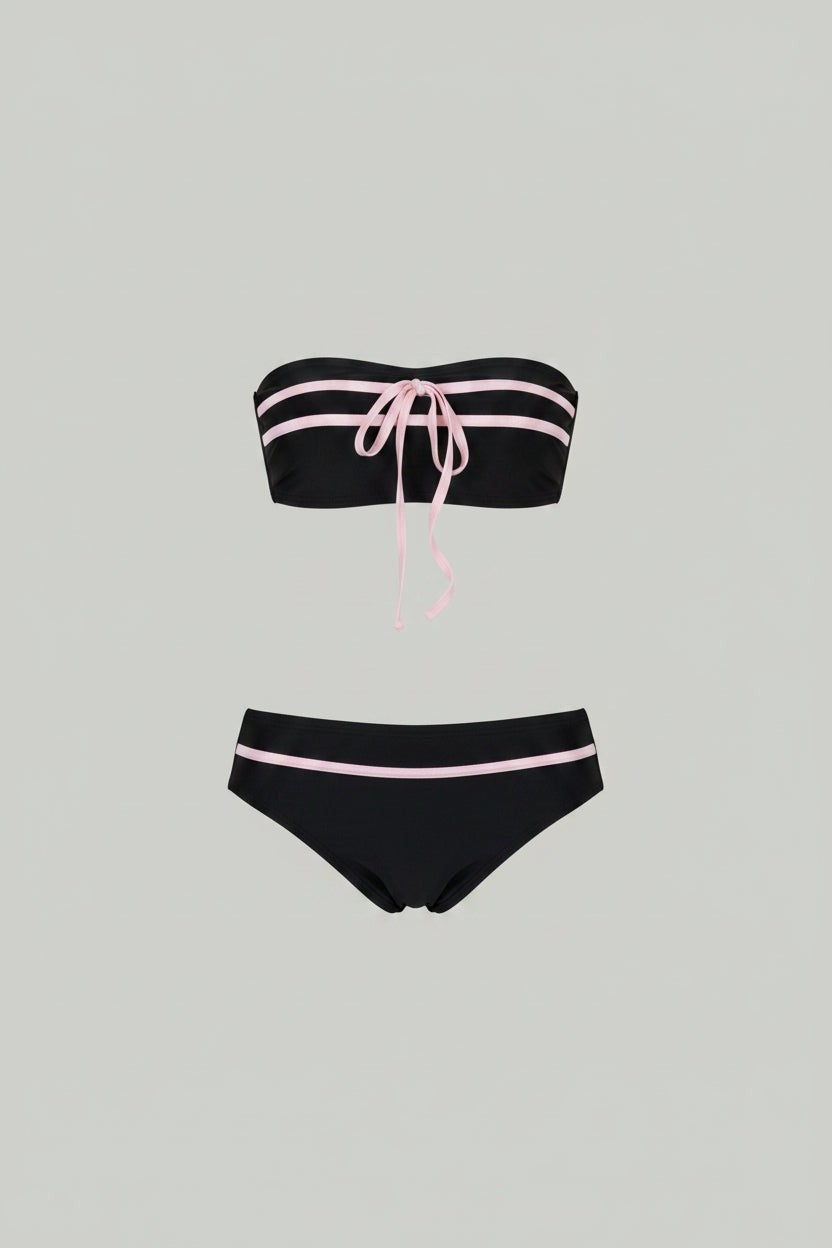Balletcore Strapless Two-Piece Swimsuit - Pink & Black