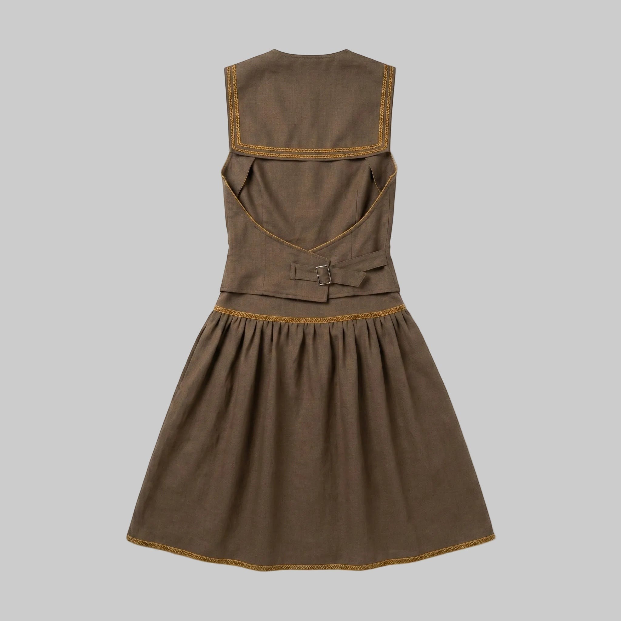 Contrast Trim Backless Linen Vest & Skirt Set