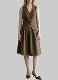 Contrast Trim Backless Linen Vest & Skirt Set
