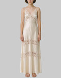 Vintage Lace Trim Satin Slip Maxi Dress in Champagne