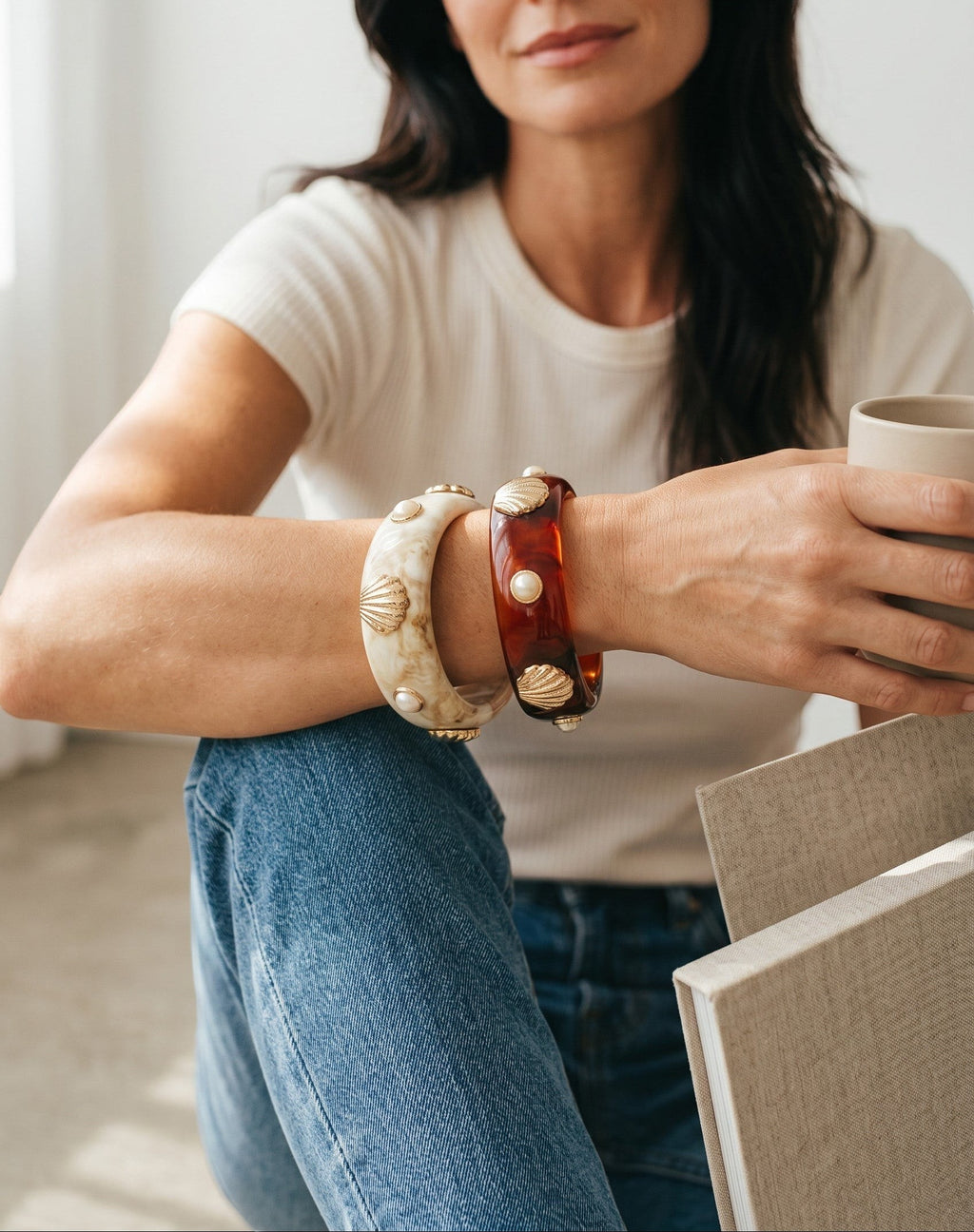 Chunky Resin Shell Bangle Bracelet