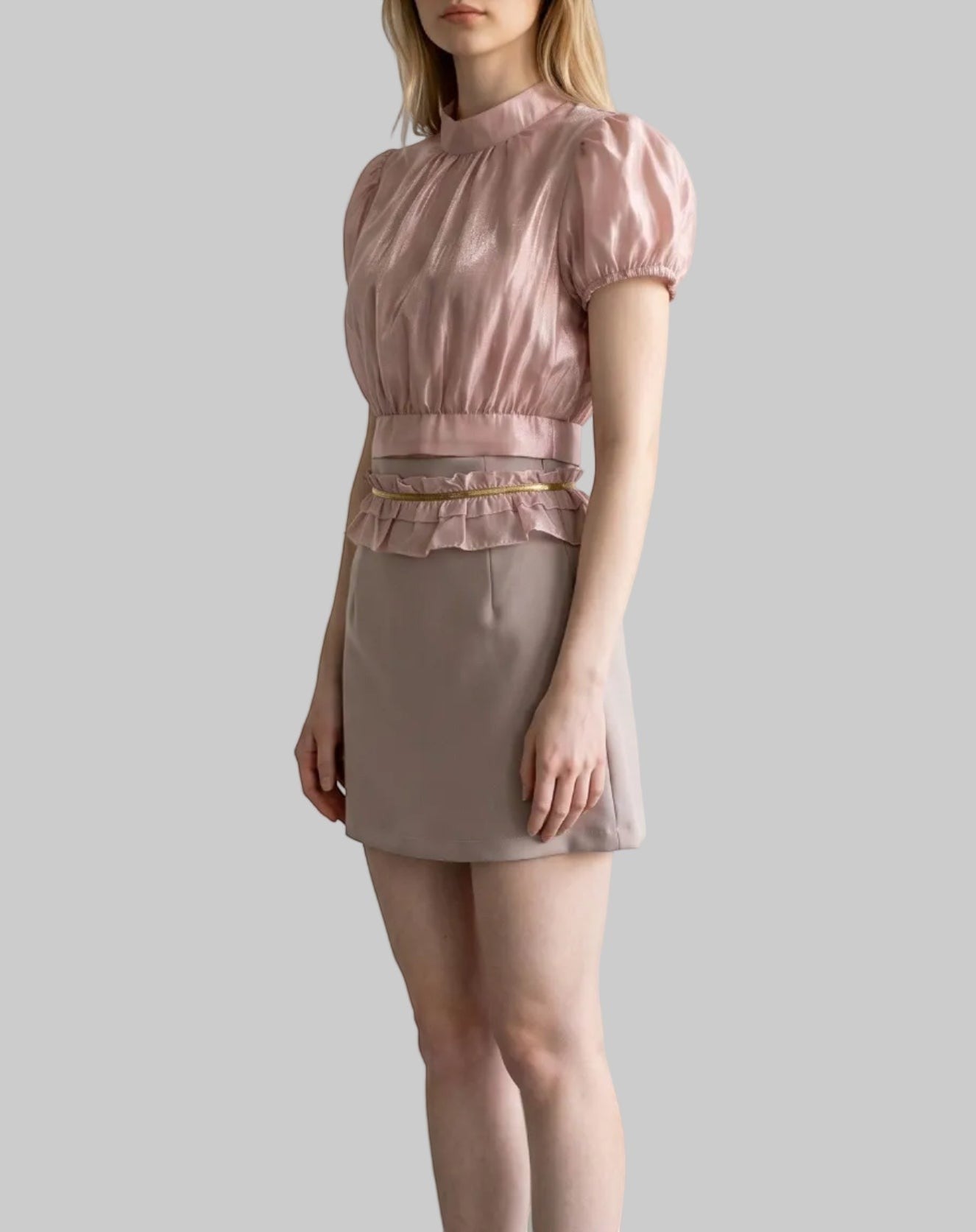 Coquette Puff Sleeve Top and Skirt Two-Piece Set