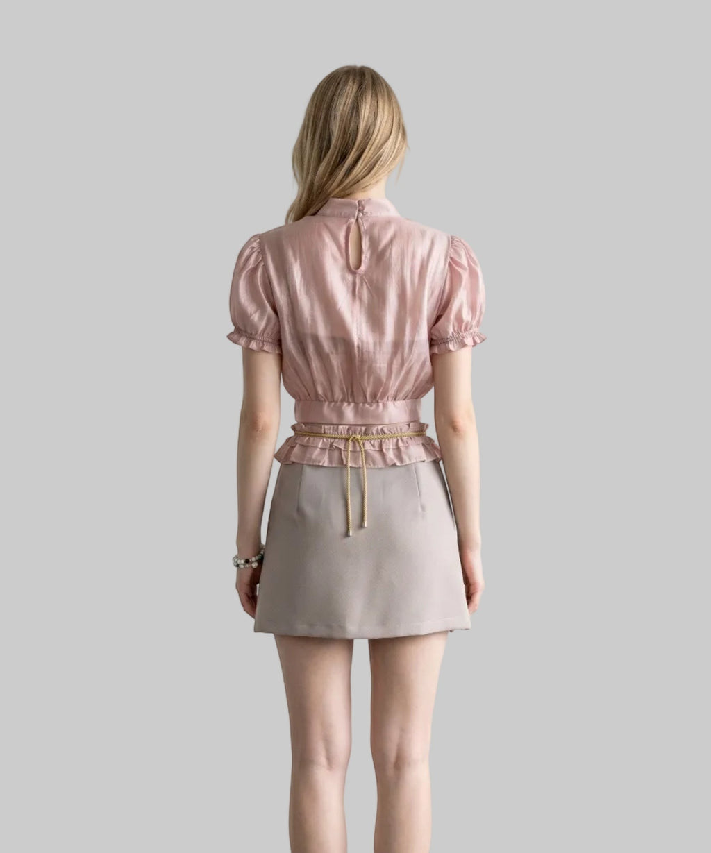 Coquette Puff Sleeve Top and Skirt Two-Piece Set
