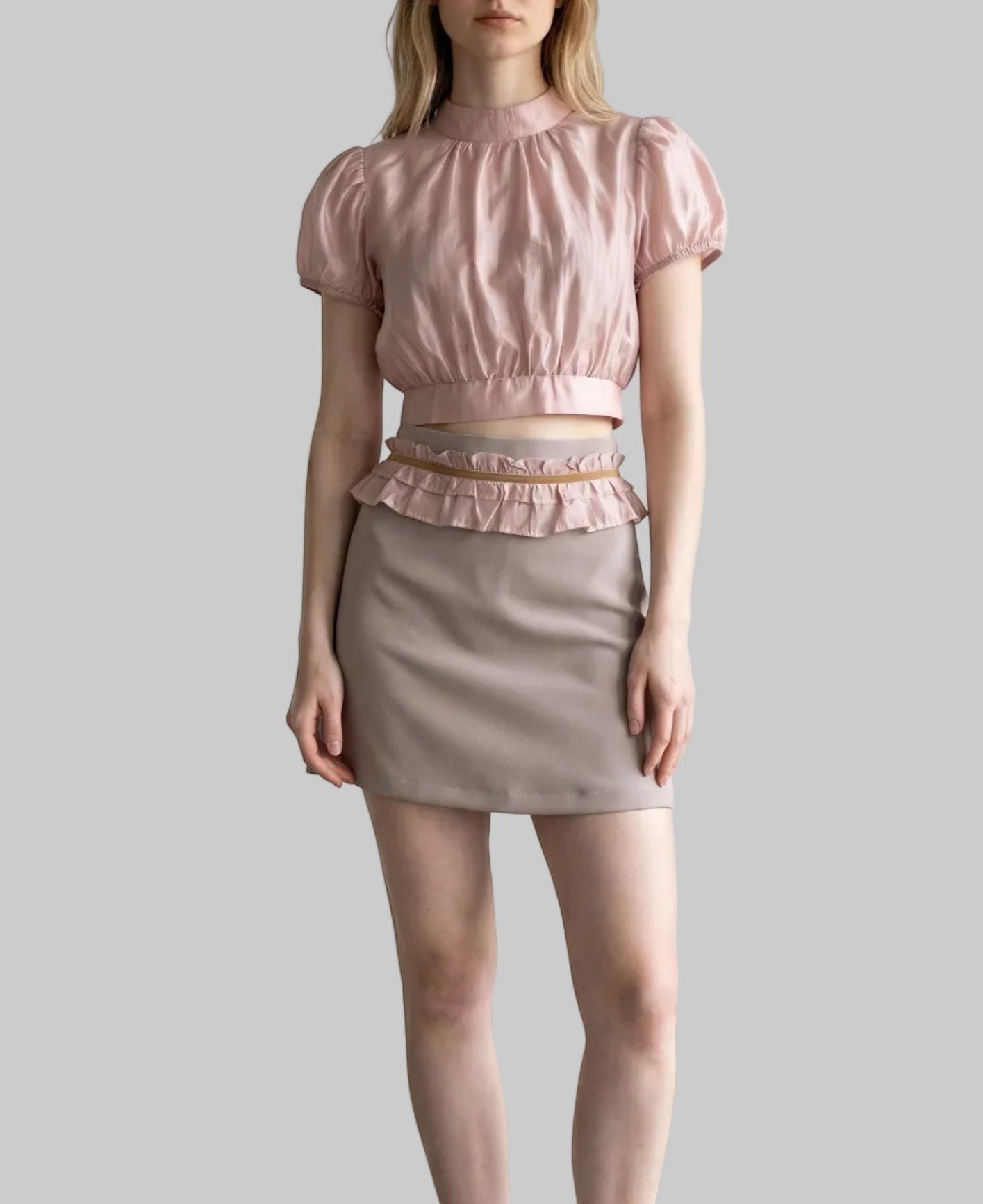 Coquette Puff Sleeve Top and Skirt Two-Piece Set
