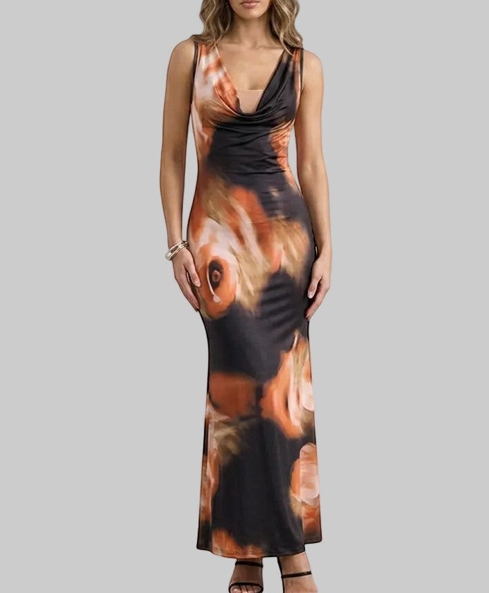 Sexy Cowl Neck Sleeveless Bodycon Long Dress