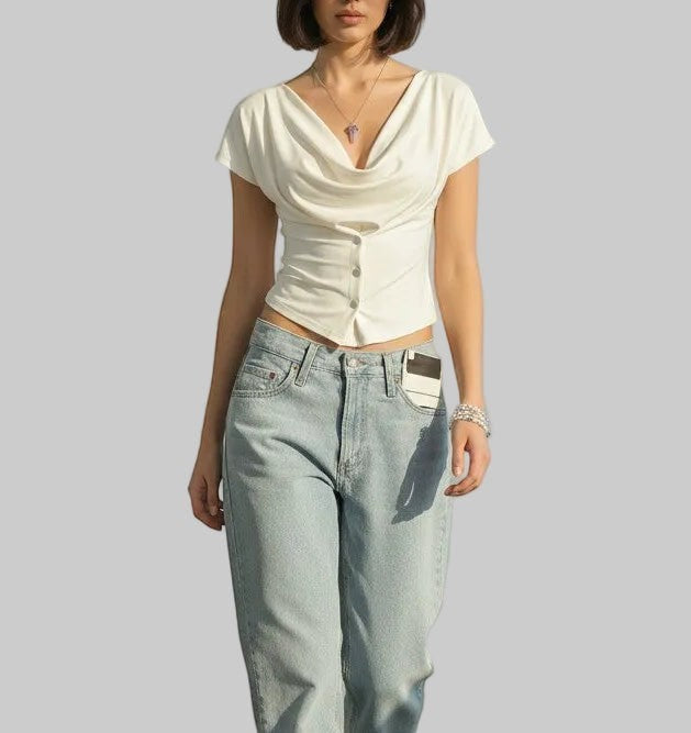 Cream French Cowl Neck Top