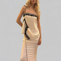 LUNRIA Deconstructed Satin Camisole with Scalloped Lace Trim, pale cream, asymmetric drape, thin tie straps