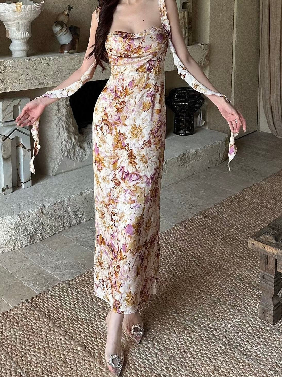 Monet's Garden · Silk-Touch Floral Backless Dress